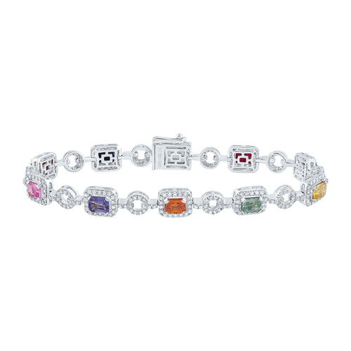14K Diamond & Natural Multi-Color Sapphire Gemstone Bracelet