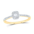 Emerald-cut diamond surrounded by a sparkling halo, set on a diamond-studded band for an elegant and timeless design
