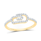 Yellow gold diamond ring in a sleek paperclip shape, featuring sparkling diamonds along the design