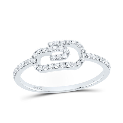 White gold diamond ring in a sleek paperclip shape, featuring sparkling diamonds along the design