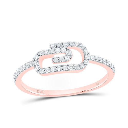 Rose gold diamond ring in a sleek paperclip shape, featuring sparkling diamonds along the design