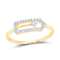 Yellow gold diamond paperclip ring with a diamond at the center and a smooth gold band