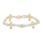 Pulsera de diamantes con cruz y ojo malvado de 10 quilates