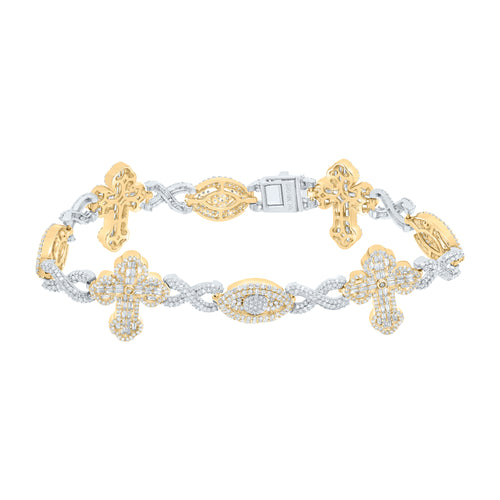 Pulsera de diamantes con cruz y ojo malvado de 10 quilates