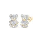 10K yellow gold diamond teddy bear stud earrings