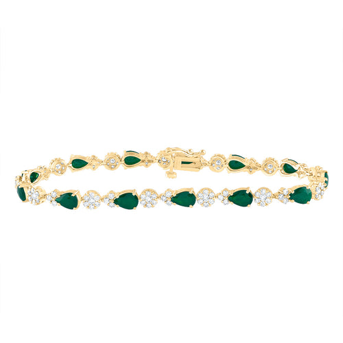 Pulsera de diamantes de 14 quilates y esmeraldas naturales