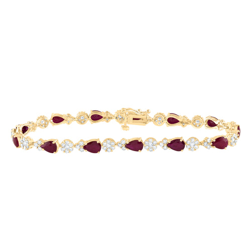 Pulsera de diamantes y rubíes naturales de 14 quilates