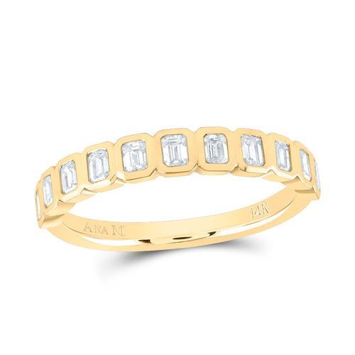 Emerald-cut diamond band featuring diamonds set in sleek bezel settings, creating a modern and sophisticated design