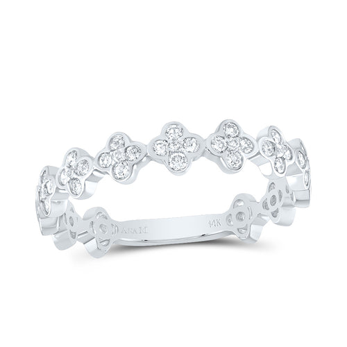 white gold diamond clusters arranged in a clover shape, creating a delicate and elegant design