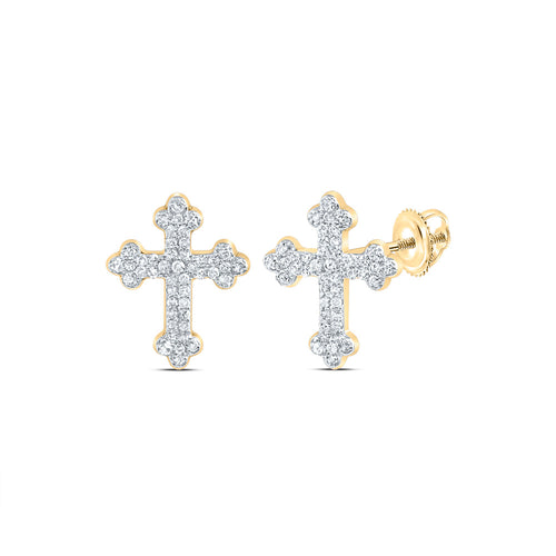 10K yellow gold cross shaped diamond earrings