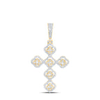 Diamond cross pendant featuring intricate clover accents, with sparkling diamonds set within each clover and the cross and a diamond bail