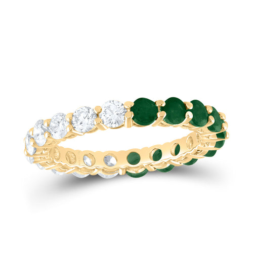 Eternity band featuring emeralds on one half and diamonds on the other, creating a beautiful contrast and timeless design