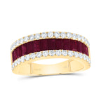 Emerald-cut rubies set with a row of diamonds on either side, creating a striking and elegant design.