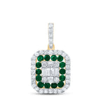An exquisite octagon-shaped pendant with two rows of gemstones: one row of brilliant diamonds and one row of rich emeralds. The centerpiece is a stunning diamond cluster, adding a touch of elegance and sparkle to the design