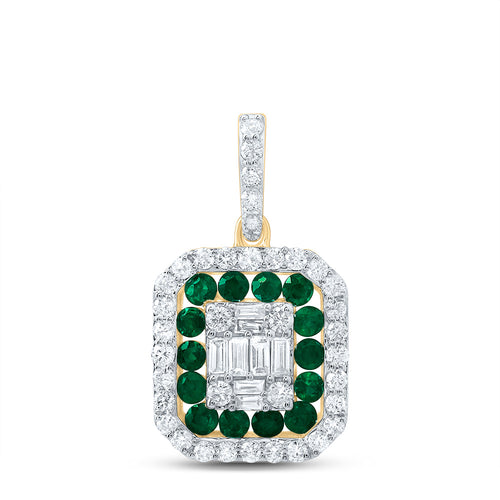 An exquisite octagon-shaped pendant with two rows of gemstones: one row of brilliant diamonds and one row of rich emeralds. The centerpiece is a stunning diamond cluster, adding a touch of elegance and sparkle to the design