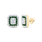 14K yellow gold octagon shaped emerald and diamond stud earrings