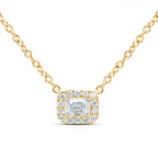 Collar con halo de diamantes de talla esmeralda de 14 quilates