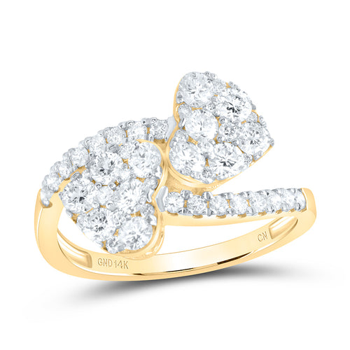 yellow gold diamond double heart cluster cuff ring