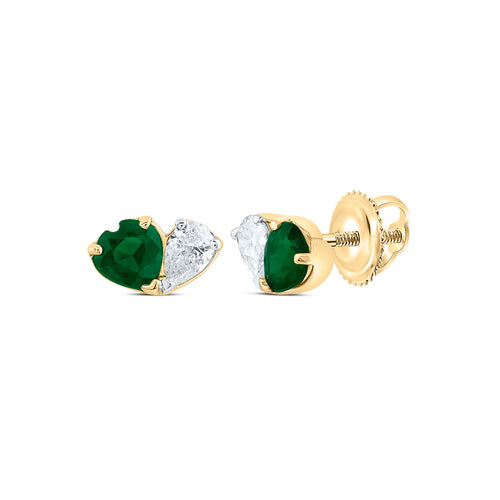 14K white gold earrings with green emeralds and white diamond stones