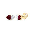 14K yellow gold earrings with red rubies and white diamond stones