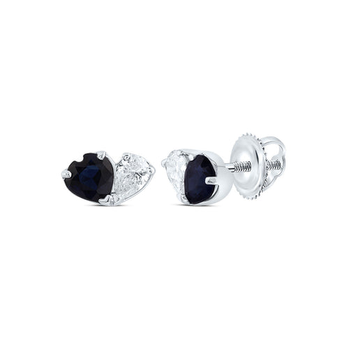 14K white gold earrings with blue sapphires and white diamond stones