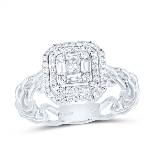 white gold square cluster diamond ring