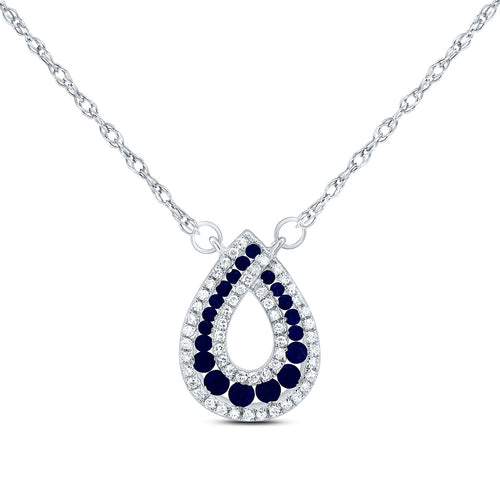 Collar de diamantes en forma de pera y zafiro azul de 14 quilates