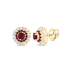14K yellow gold ruby and diamond round earrings