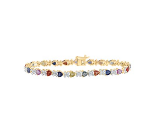 Brazalete de diamantes de 14 quilates y zafiros multicolores naturales