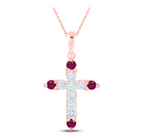 Colgante de cruz con rubí natural y diamantes de 10 quilates