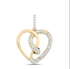 Colgante con forma de serpiente en forma de corazón de esmeralda natural y diamantes de 14 quilates