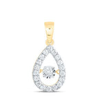 front view of an elegant yellow gold pear-shaped diamond cut-out pendant featuring a sparkling diamond suspended at the center,