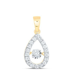 front view of an elegant yellow gold pear-shaped diamond cut-out pendant featuring a sparkling diamond suspended at the center,
