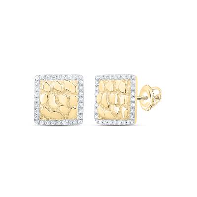 10K Diamond Square Nugget Earrings