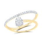 yellow gold pear-shaped diamond cluster with a twisted, fancy diamond band for an elegant and unique design.