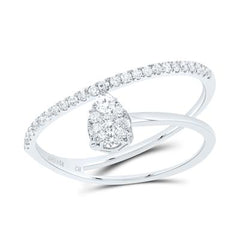white gold pear-shaped diamond cluster with a twisted, fancy diamond band for an elegant and unique design.