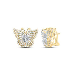 14K yellow gold diamond butterfly shaped stud earrings