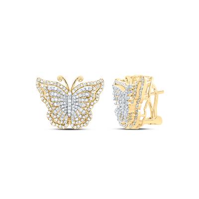 14K yellow gold diamond butterfly shaped stud earrings