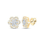 10K yellow gold flower shaped diamond cluster earrings