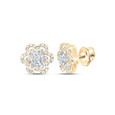 10K yellow gold flower shaped diamond cluster earrings