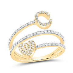 10K Diamond Initial Heart Ring