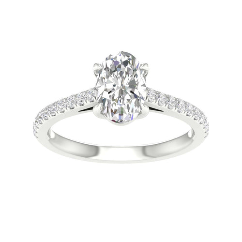 White gold ring with oval shaped center stone
