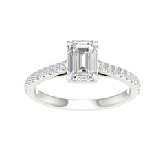 White gold ring with emerald shaped center stone