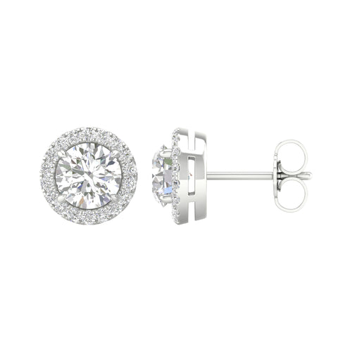 14K Round Lab Diamond Solitaire Halo Earrings