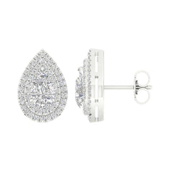 14K Pear Lab Diamond Solitaire Halo Earrings