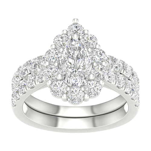 14K 3.00ct Pear Lab Diamond Bridal Set