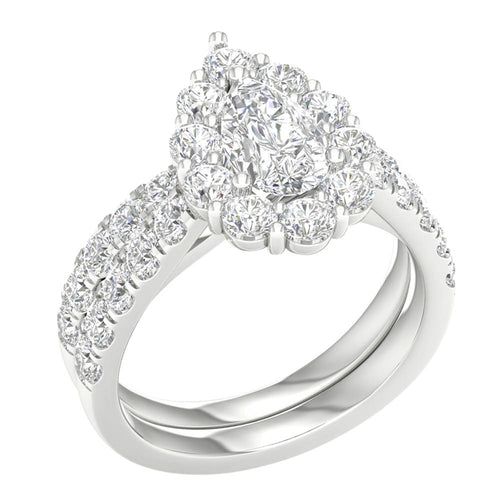 14K 3.00ct Pear Lab Diamond Bridal Set