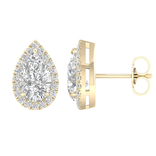 14K Pear Lab Diamond Solitaire Halo Earrings