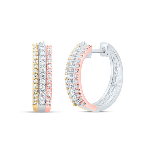10K Tri-Color Diamond Hoops