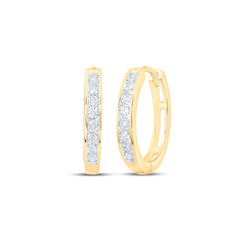 10K Channel Set Diamond Hoop Earrings